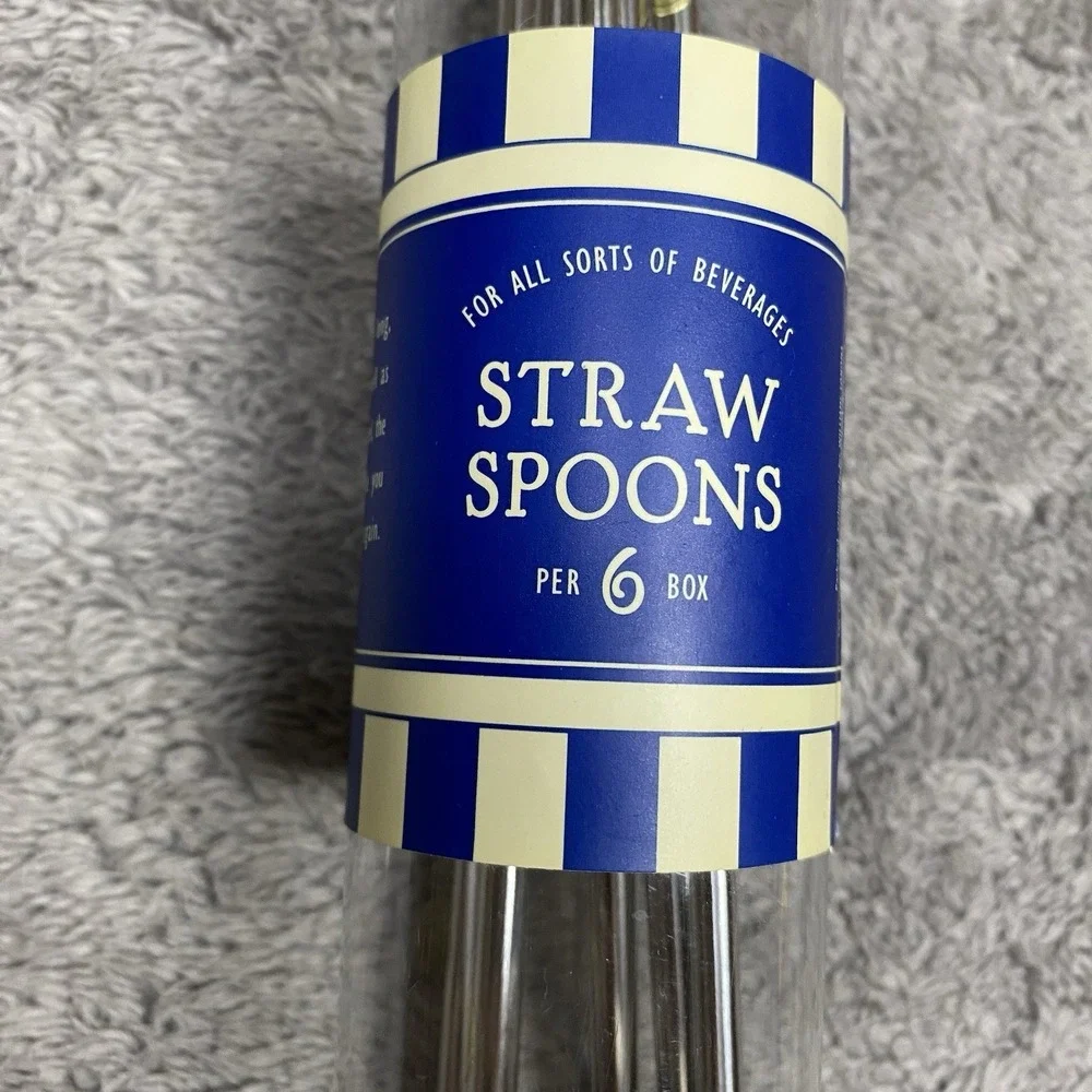 Set Of 6 Stainless Steel Spoon Straw Reusable Long Handle Straw Spoon